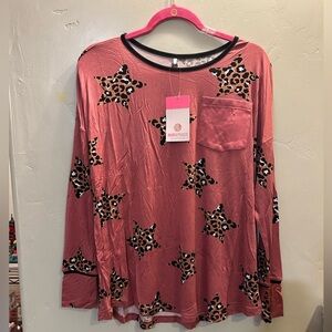 NWTS Marleylilly Soft Spun Pink Tunic Leopard Print Star Accents. Women’s Medium